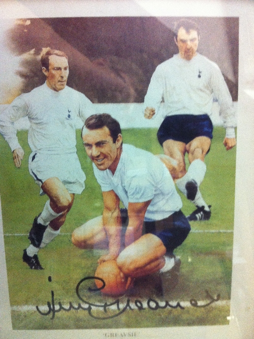 Football - JIMMY GREAVES, signed colour montage print (13.5 x 19.5), Greavsie by Gary Keane, three