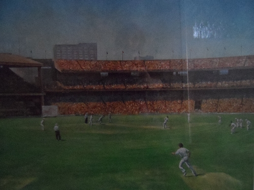 CRICKET, two colour prints by Alan Fearnley, Melbourne Cricket Ground & Leeds Cricket Ground, each
