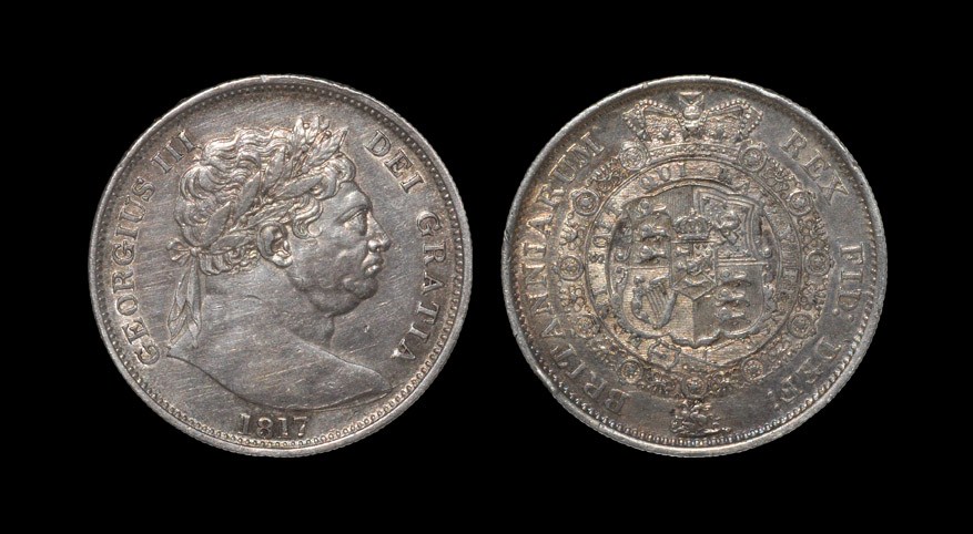 English Milled George III - 1817 - Bullhead Halfcrown Dated 1817, large bust. Obv: profile bust