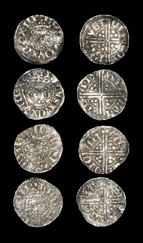 English Medieval Henry III - Long Cross Pennies [4] 1248-1272 AD, classes 3b-5c. Obvs: Facing bust