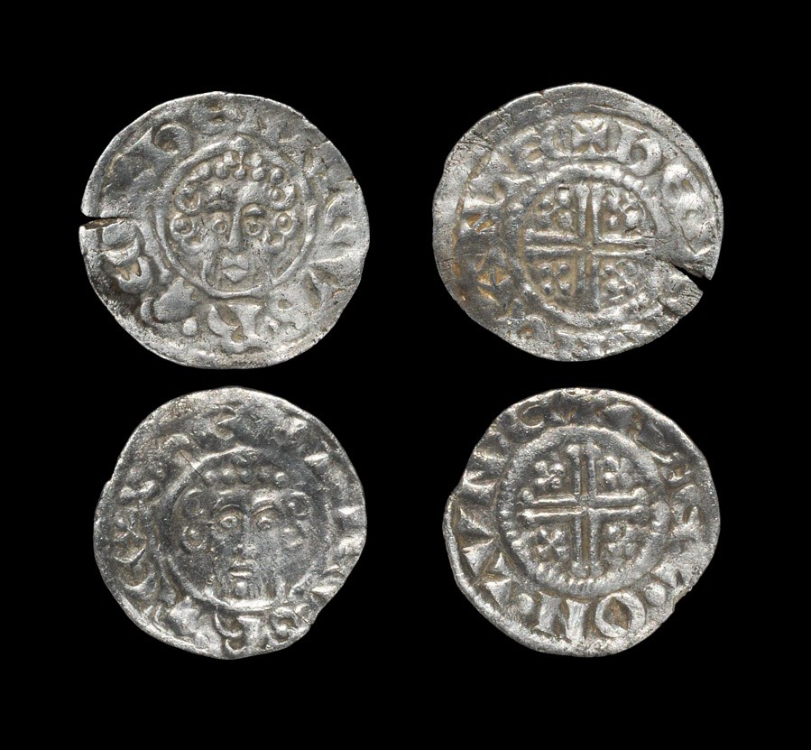 English Medieval John to Henry III - Short Cross Pennies [2] 1204-1222 AD, classes 5c and 7a. Obvs: