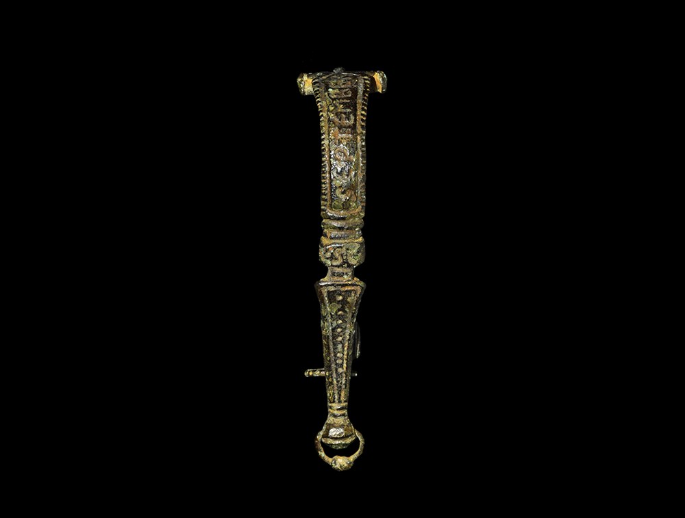 Roman Bronze Epigraphic Fibula 1st-2nd century AD . A cast bow brooch, a variant of the Langton