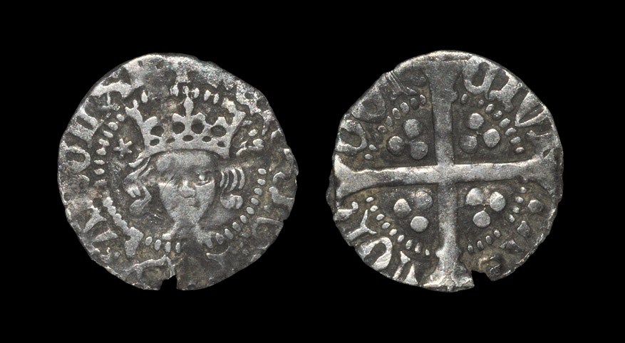 English Medieval Henry V - Long Cross Penny 1413-1422 AD, Class F. Obv: facing bust with +HENRIC