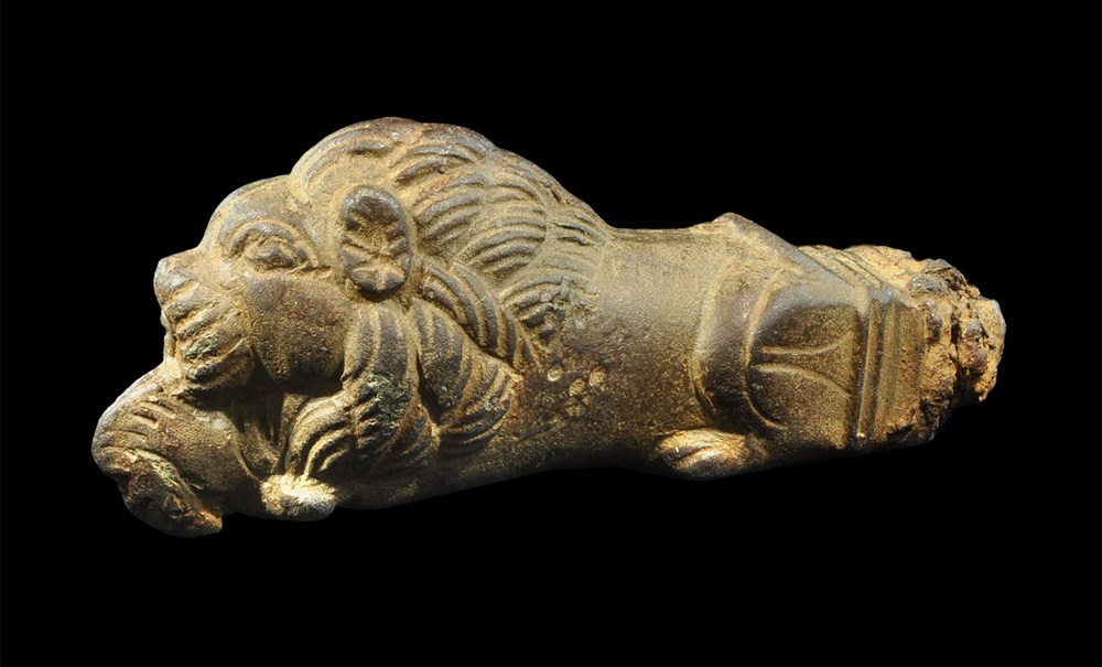 Roman Bronze Lion Key Handle 2nd-3rd century AD . A cast bronze key handle formed as a crouching