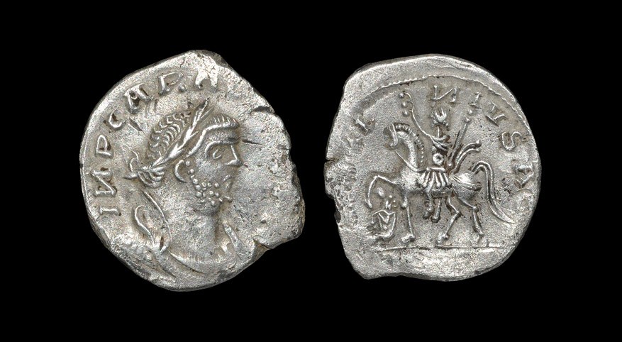 Roman Carausius - Emperor Riding Denarius Semi-barbaric type. Obv: INP CARAVSIVS (INV?) legend with
