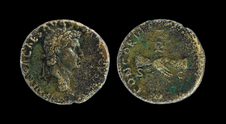 Roman Nerva - Clasped Hands Sestertius 96 AD, Rome mint. Obv: IMP NERVA CAES AVG PM TR P COS III P
