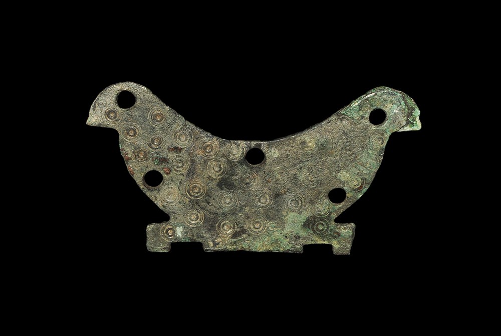 Saxon Bronze Bifacial Bird Mount 5th-7th century AD . A sheet mount in the form of two addorsed