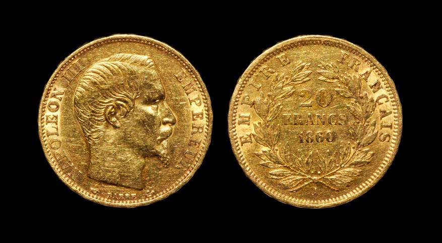 World France - Napoleon III - 1860 - Gold 20 Francs Dated 1860, Paris mint. Obv: profile bust with