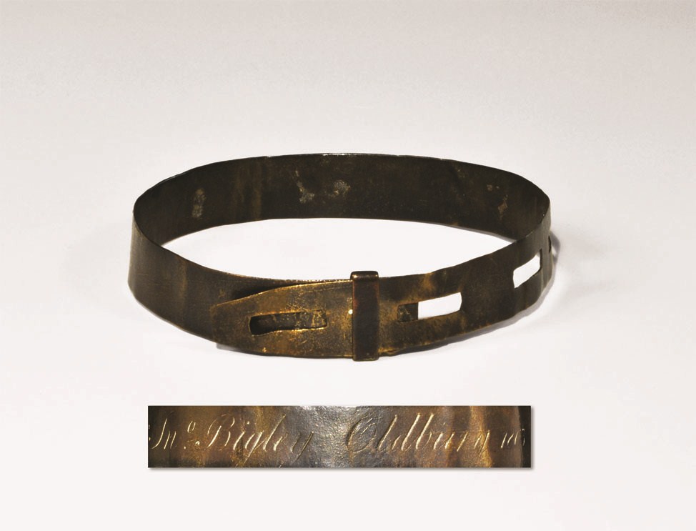 Post Medieval Brass `Mr Bigley, Oldbury, 1803` Inscribed Dog Collar Dated 1803 AD . A hand-made