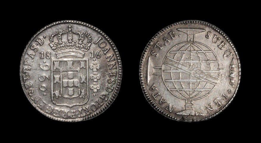 World Brazil under Portugal - 1816B - 960 Reis overstruck on Mexico 8 reales Dated 1816, Bahia