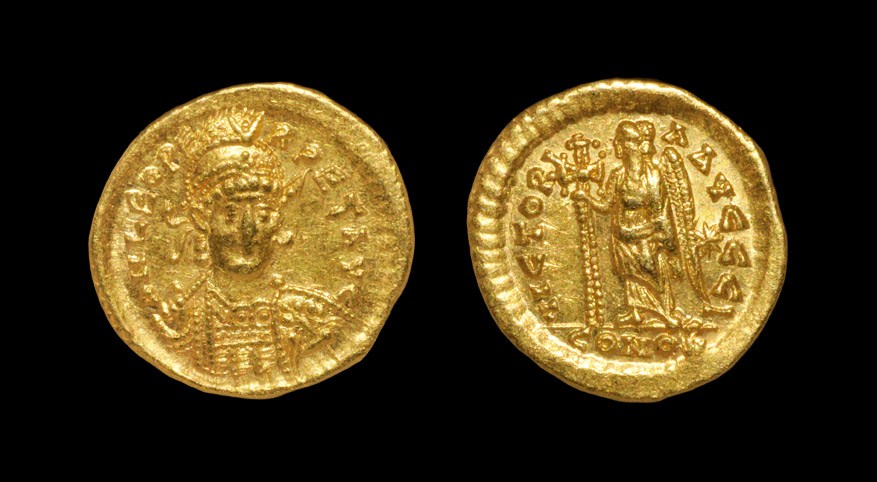 Roman Leo I - Angel Gold Solidus 462-466 AD, Constantinople mint. Obv: DN LEO PE-RPET AVG legend