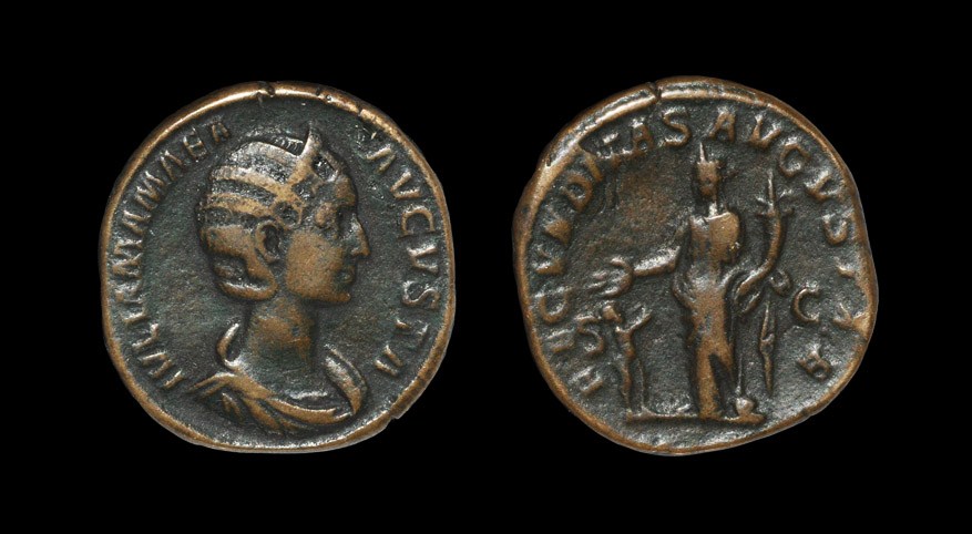 Roman Julia Mamaea - Fecunditas Sestertius 232 AD, Rome mint. Obv: IVLIA MAMAEA AVGVSTA legend with