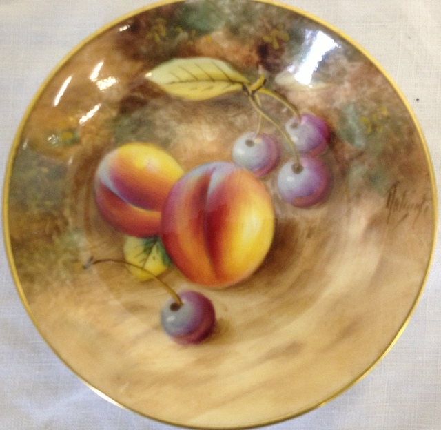 Royal Worcester pin dish hand painted with fruit (signed)