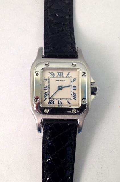 Ladies Cartier Santos wrist watch with leather strap