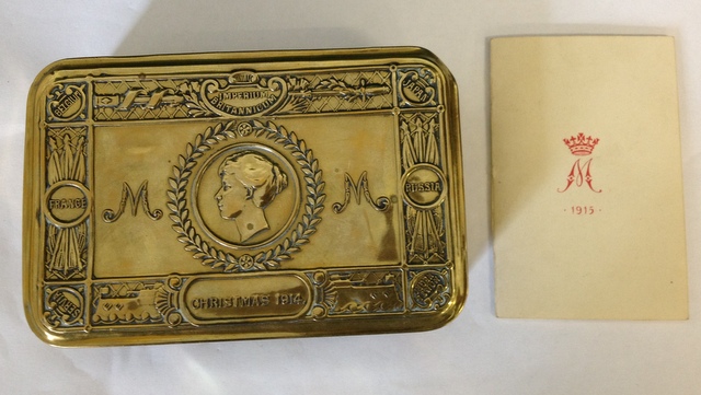 A WW1 Princess Mary tin with Christmas card