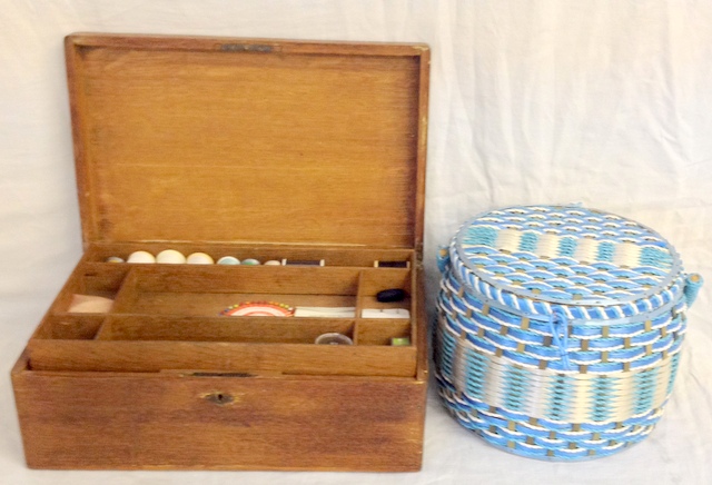 Two sewing boxes and contents
