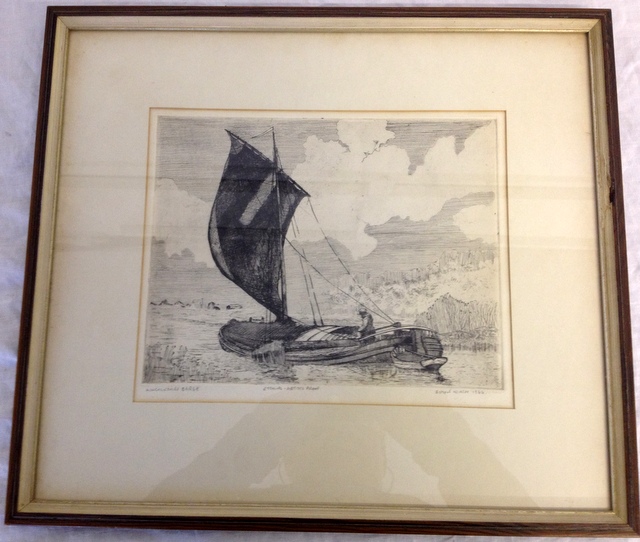 Artist proof "Lincolnshire barge" signed Simon Winich 1966 46 x 41cm