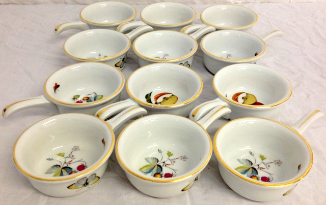 Twelve Royal Worcester ramekins with handles