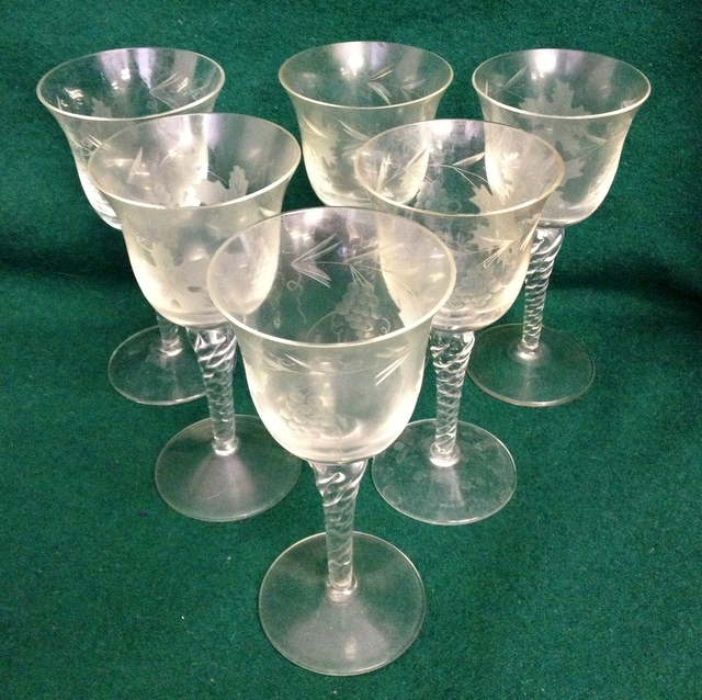 6 engraved wine glasses