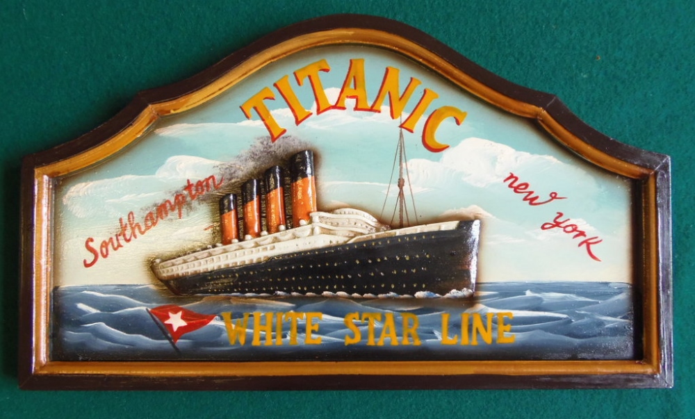 Wooden Titanic advertising sign