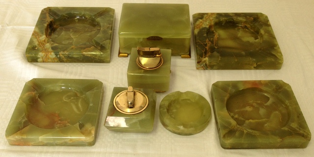 A selection of marble items to include two lighters