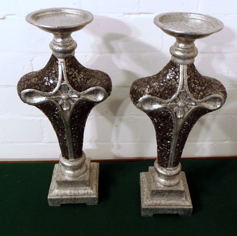 Pair of mosaic candle sticks