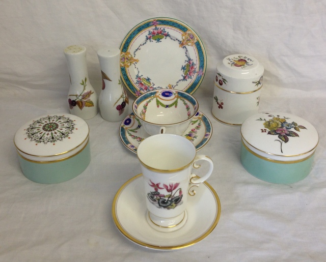 Nine pieces of Royal Worcester porcelain incl lidded pots and a Victorian trio