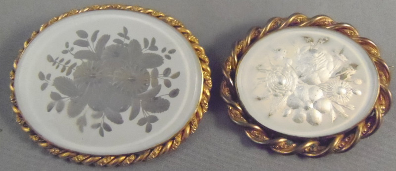 Two Victorian glass intaglio brooches.