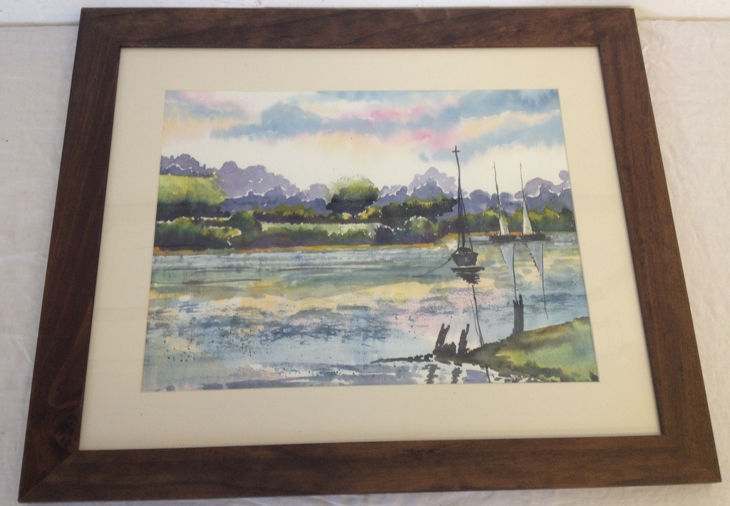 Emma Webb, watercolour of an estuary scene.