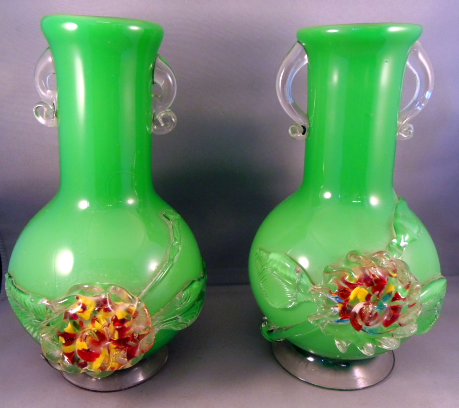 Pair of green Murano glass vases.