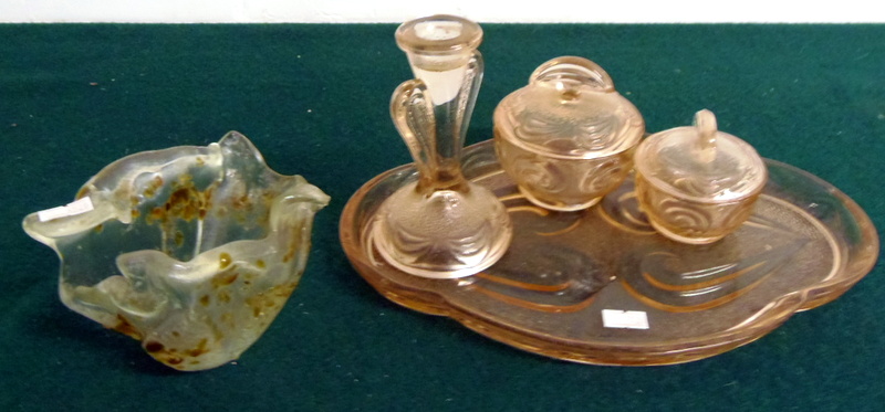 Glass dressing table set and glass bowl