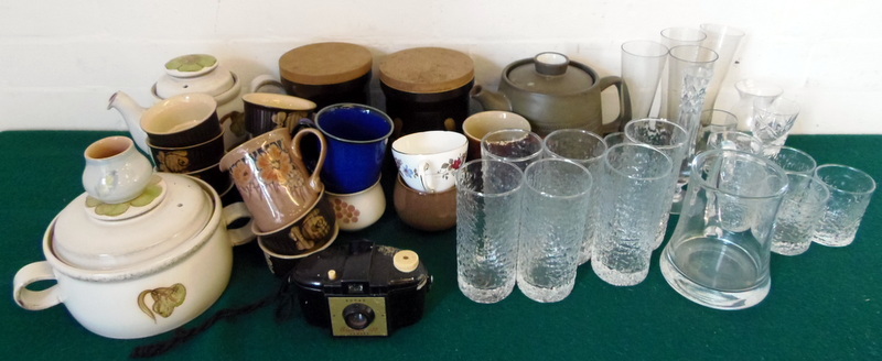 Mixed lot of china, glass and a camera