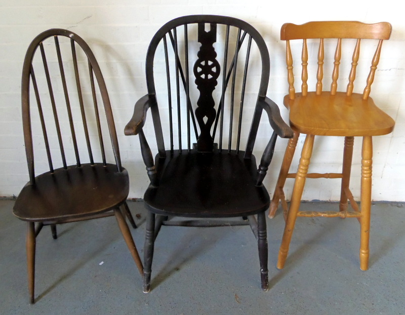 Windsor carver and two other chairs