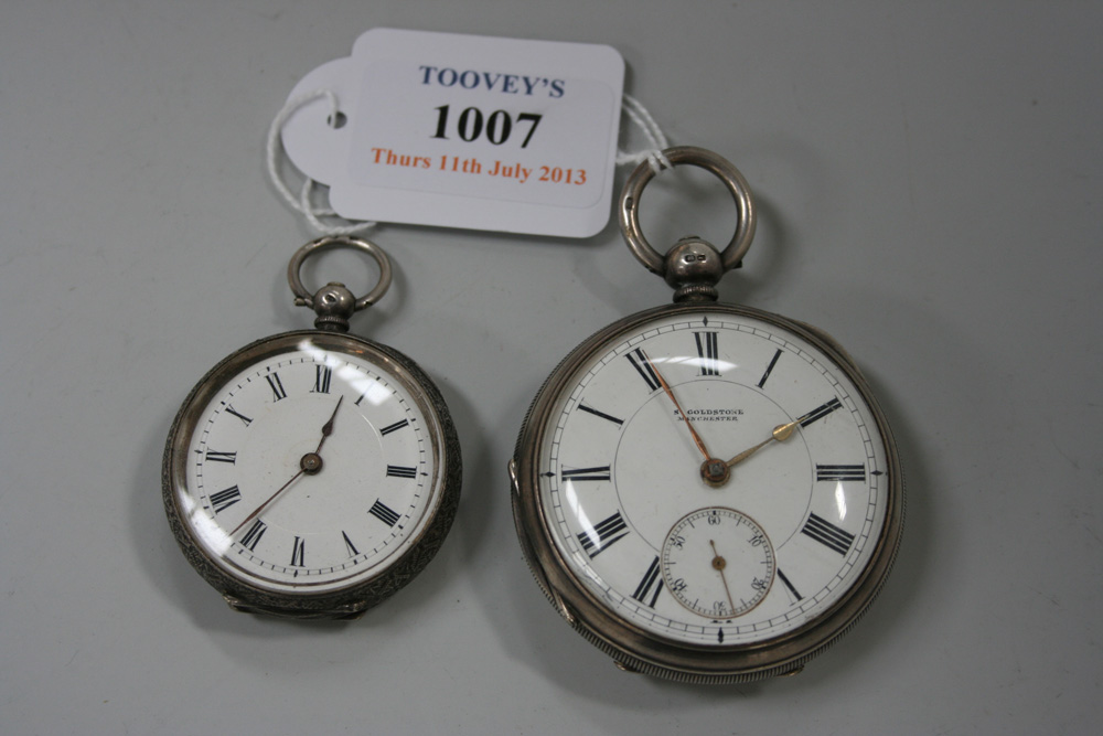 A silver cased keywind open-faced gentleman`s pocket watch, the gilt lever movement detailed `S.