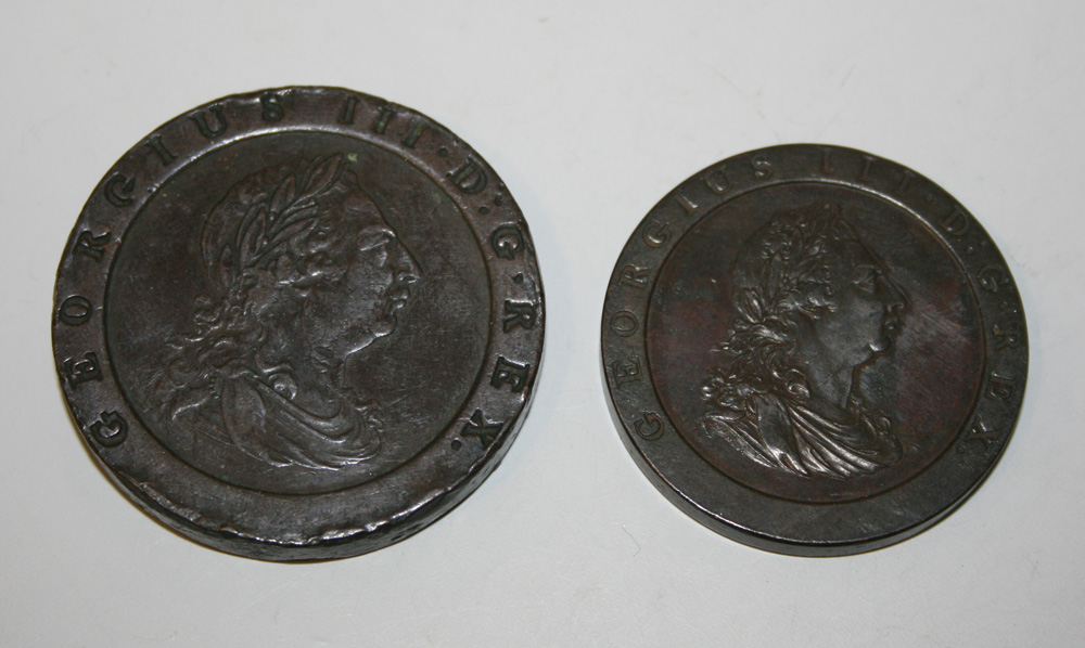 A George III Cartwheel penny 1797 and a George III Cartwheel twopence 1797.