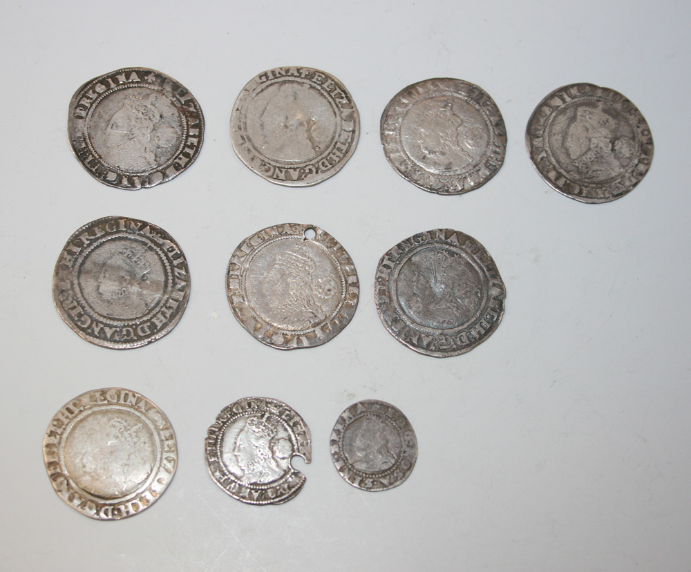 Seven Elizabeth I sixpences and three further smaller hammered silver coins of Elizabeth I (two