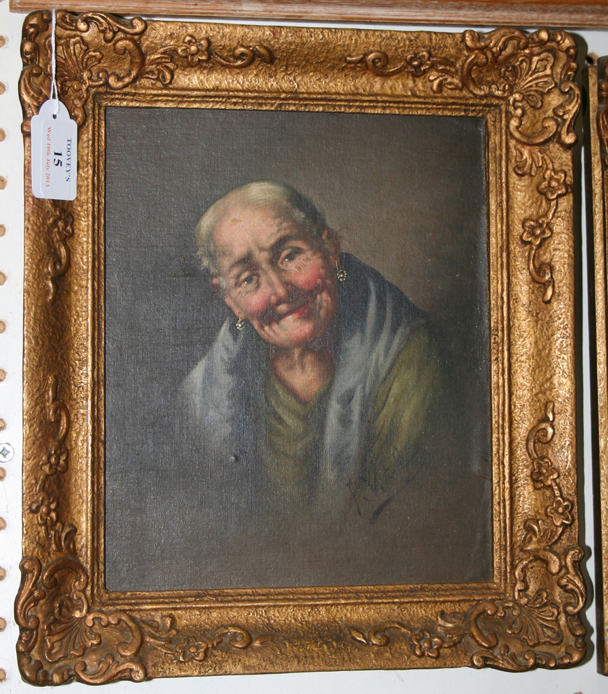 F. Vitale - Portraits of an Elderly Woman and Man, a pair of oils on canvas laid on board, both