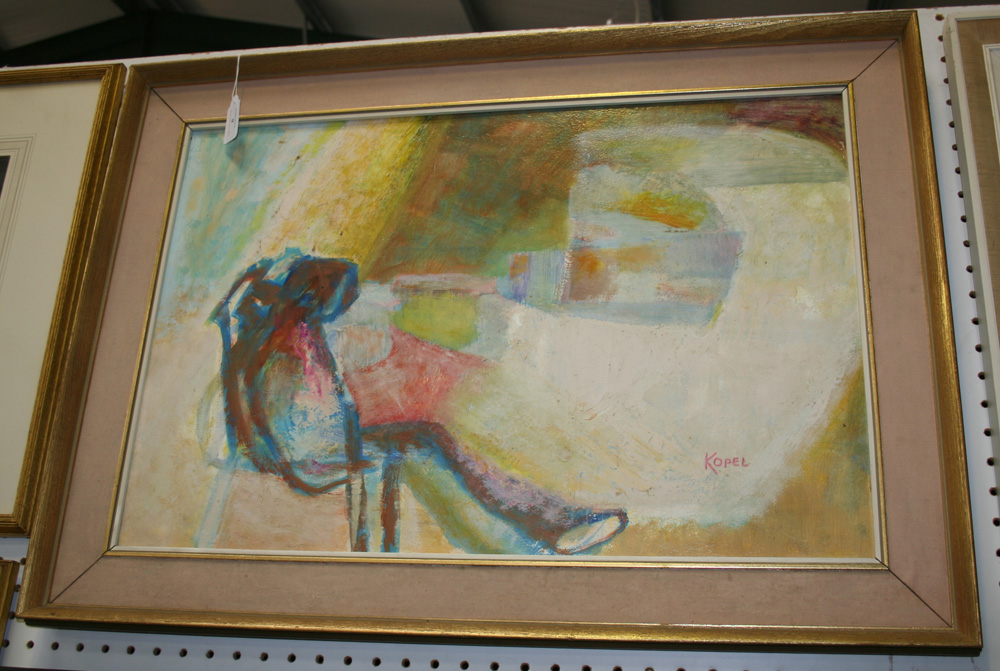 Harold Kopel - `View in the Park`, oil on board, signed recto, label verso, approx 44cm x 65cm.