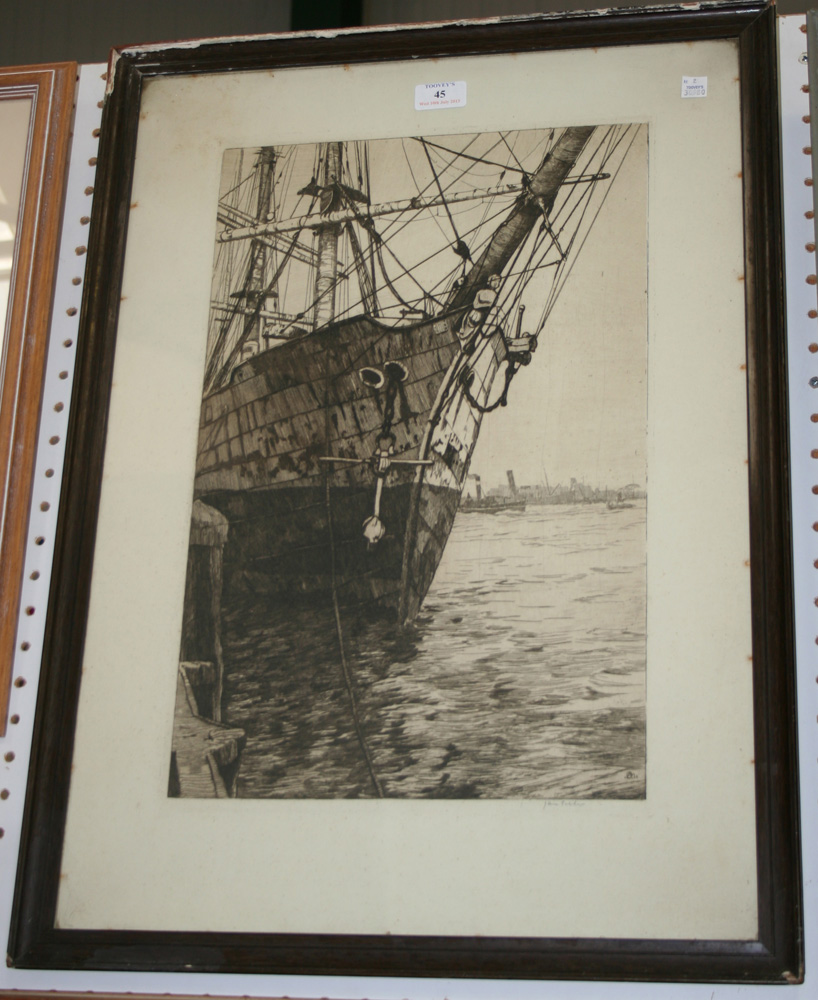 Jan Sirks - Study of a Ship`s Bow, early 20th Century monochrome etching, signed in pencil, approx