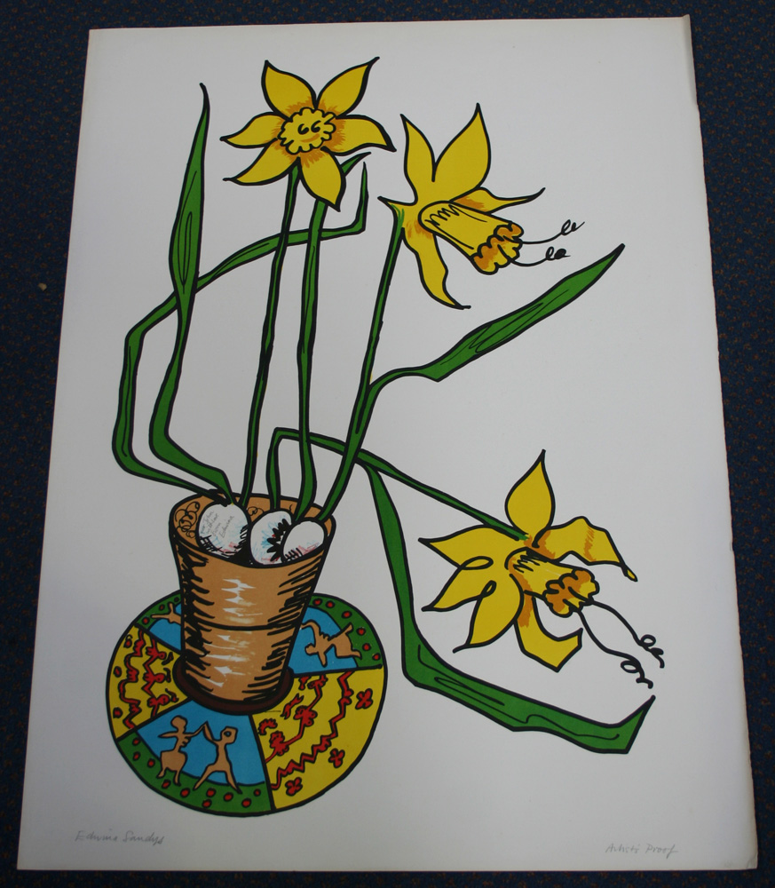 Edwina Sandys - Daffodils, colour lithograph, circa 1975, signed, inscribed `Artist`s Proof` and