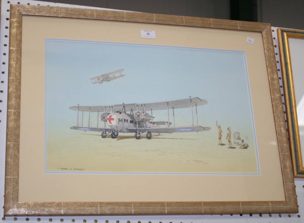 Barry K. Barnes - Study of a Twin-engine Transporter Biplane with Red Cross Markings, 20th Century