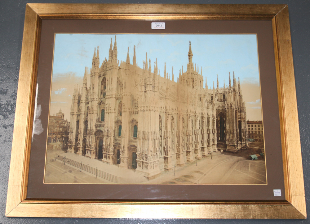 A late 19th Century albumen-print photograph with later colouring of Milan Cathedral or Duomo di