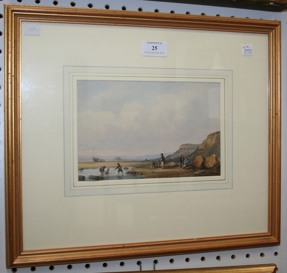 Auguste Delacroix - `A Normandy Beach Scene`, watercolour, signed, approx 14cm x 21.5cm, together