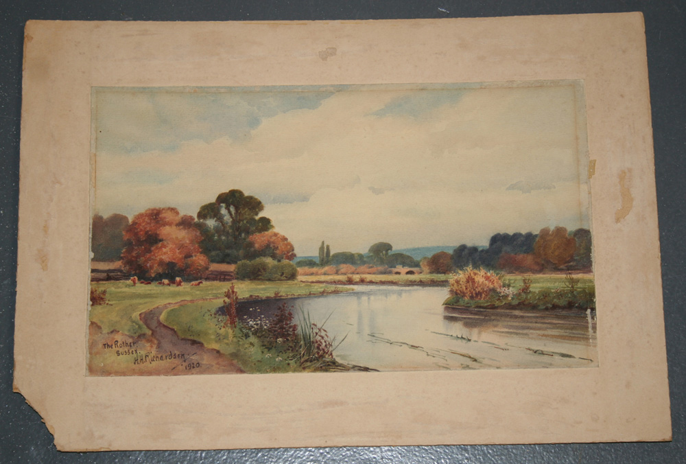 H.H. Richardson - `The Rother, Sussex`, watercolour, signed, titled and dated 1920, approx 21cm x