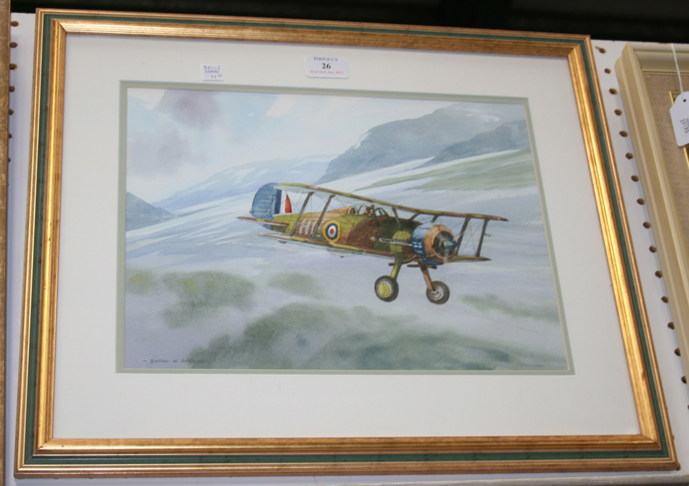 Barry K. Barnes - Study of a Gloster Gladiator, 20th Century watercolour with touches of white,