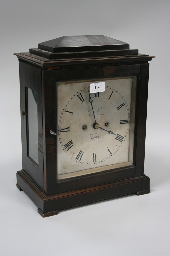 An early 19th Century mahogany bracket clock with eight day twin fusee movement striking on a