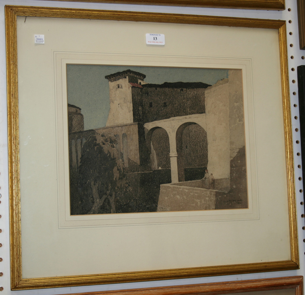 Bertram Nicholls - `Pittigliano`, watercolour and pencil, signed and dated 1933 recto, titled