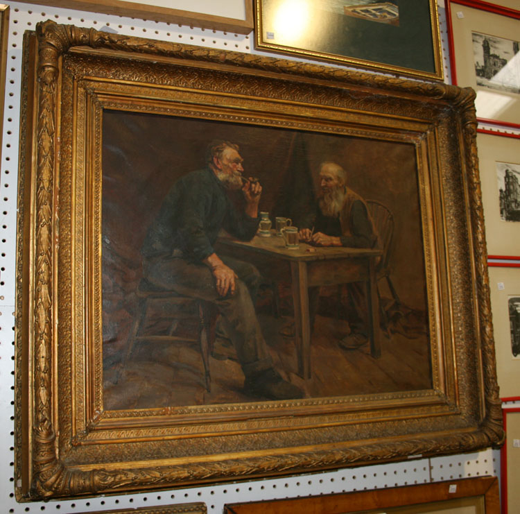 Cornish School - Portrait of Two Elderly Gentlemen smoking Pipes at a Table, early 20th Century