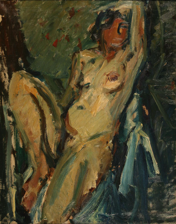 Attributed to Eduard Borregaard - Portrait of a Female Nude, oil on canvas, approx 99cm x 79cm,