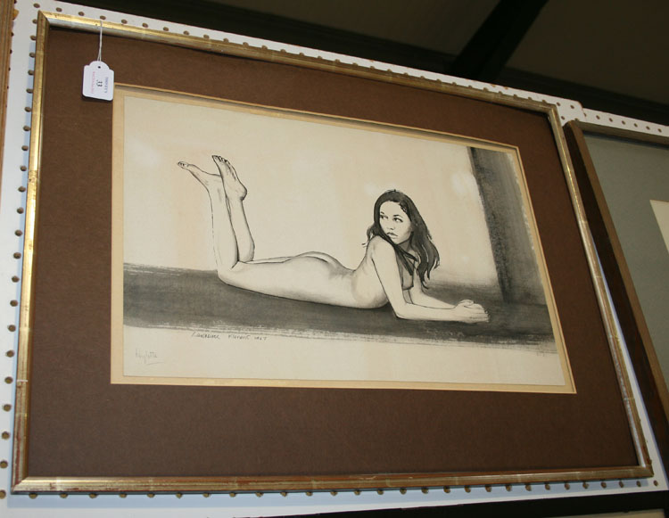 Lawrence Klonaris - `Hylette` (Portrait of a Female Nude), watercolour and ink, signed, titled and